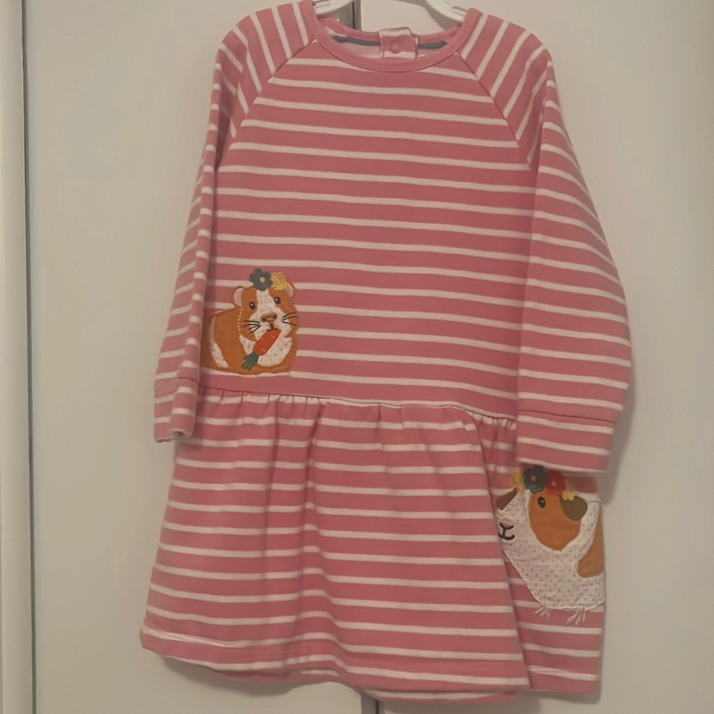 Mini Boden Pink Breton Sweatshirt Dress Size 2-3Y